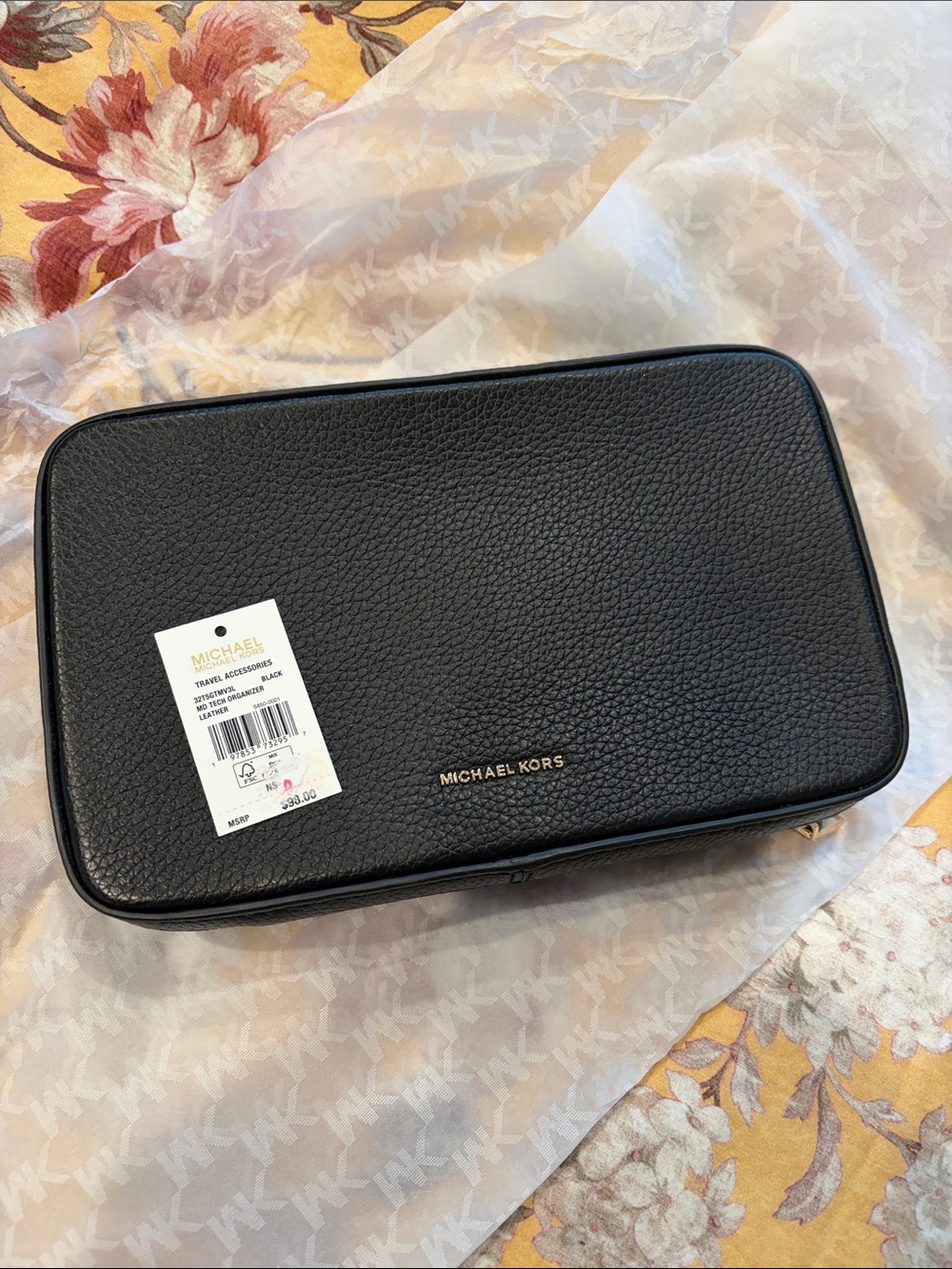 Michael Kors Black Pebbled Leather Toiletry Pouch